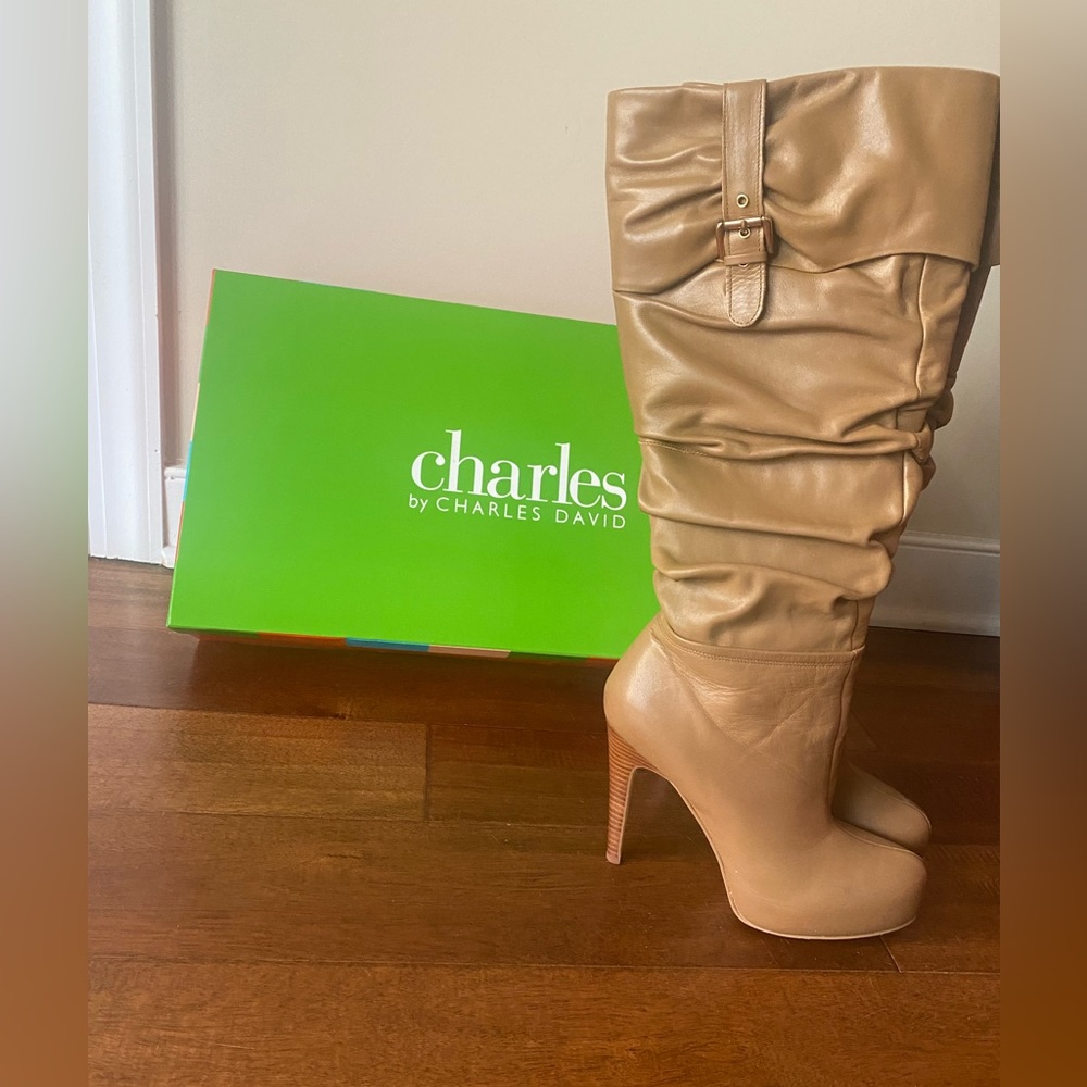 Camel leather size 8 1/2 stiletto knee boots